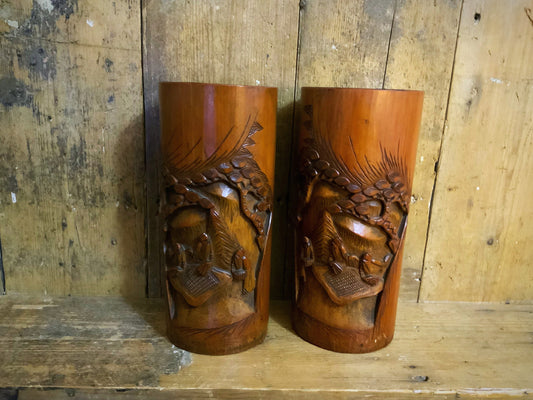 carved bamboo vases