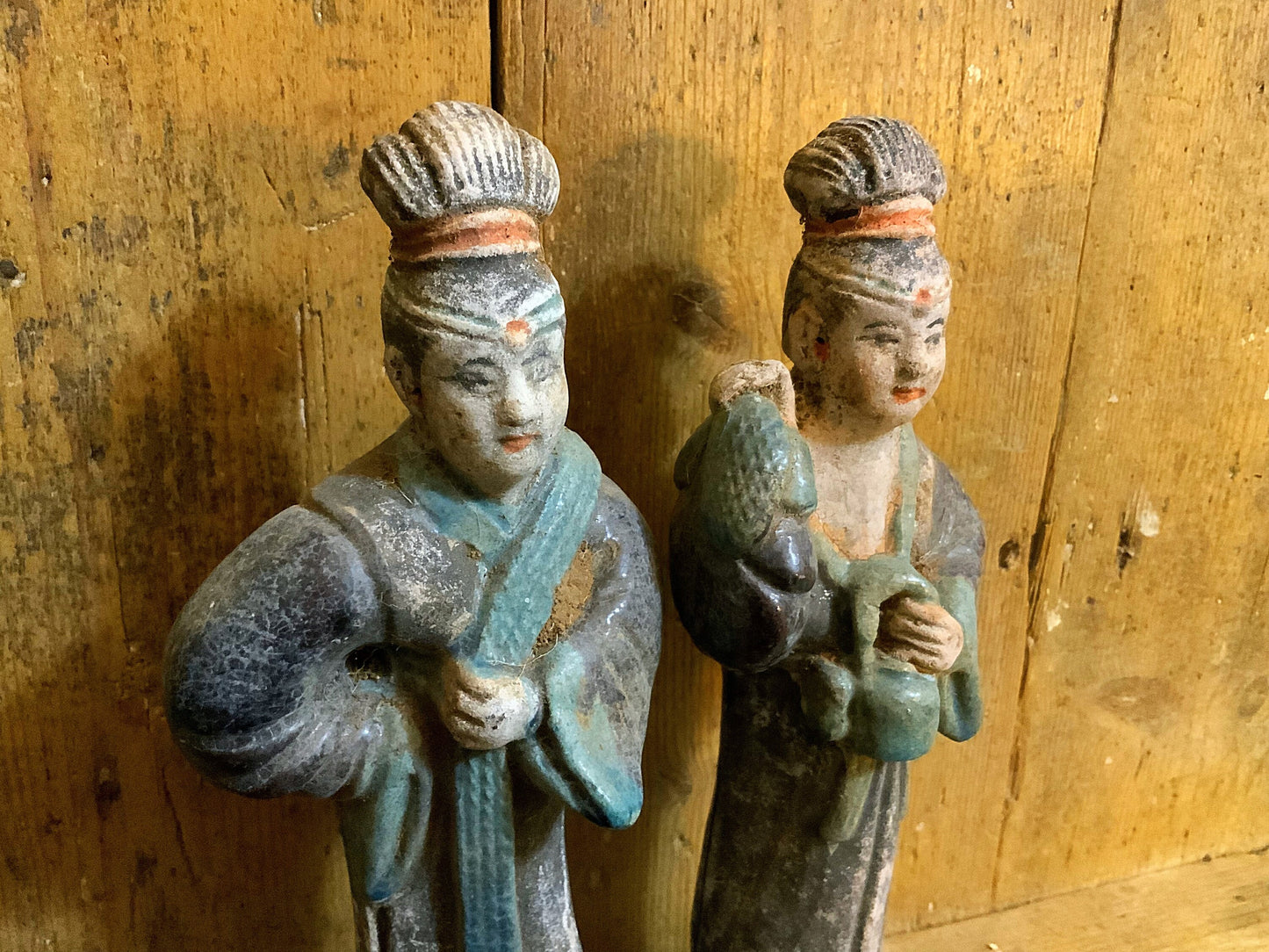 A stunning and large  pair of antique Chinese Attendants,