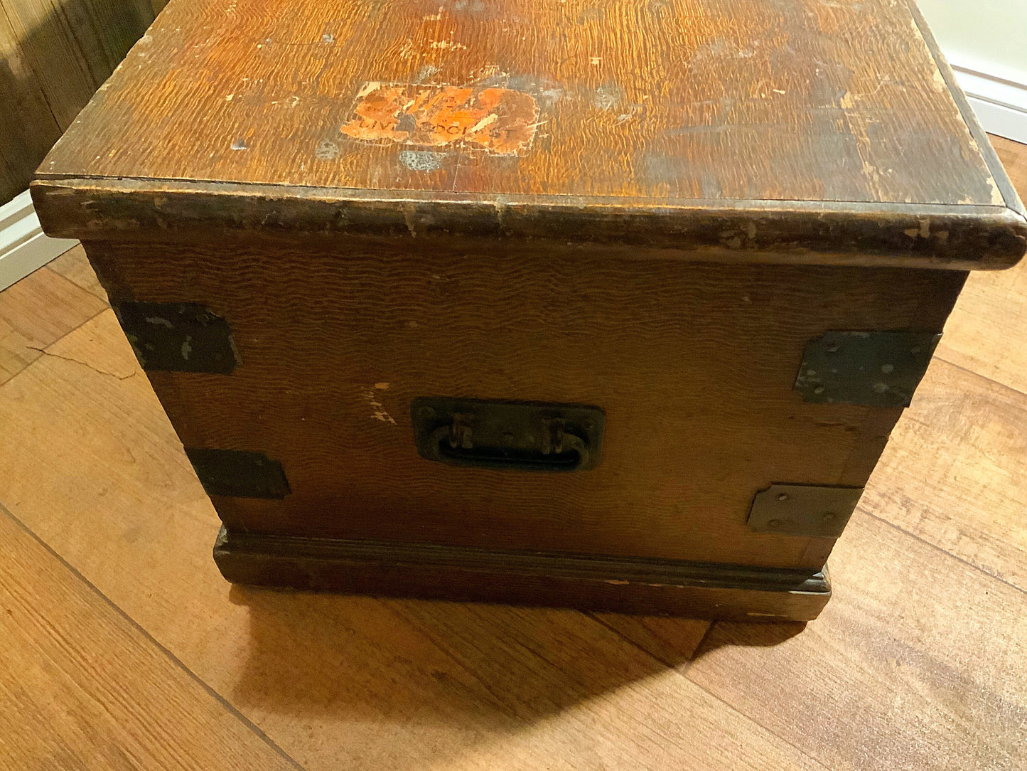 An English antique campaign or travel trunk in original paint