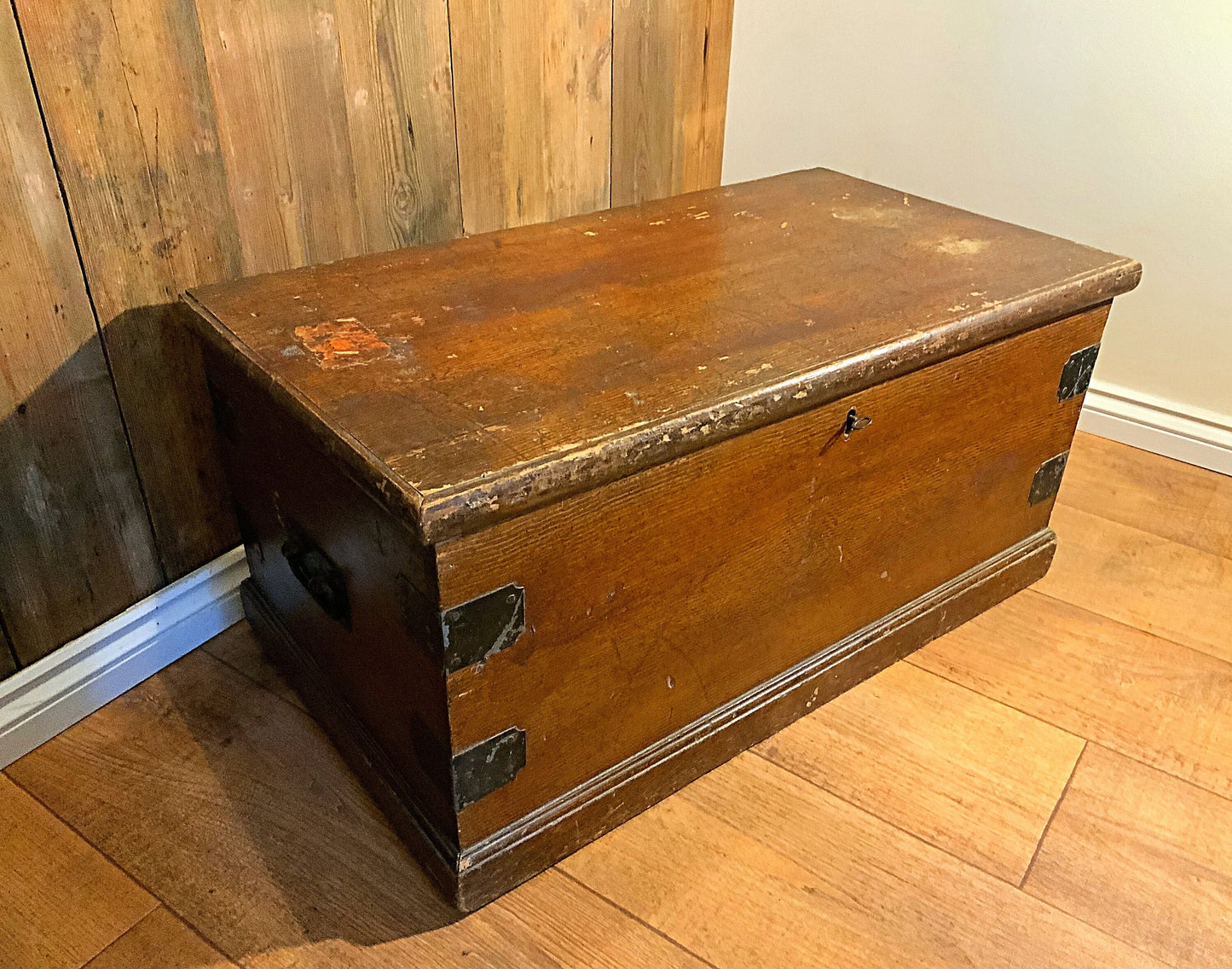 An English antique campaign or travel trunk in original paint