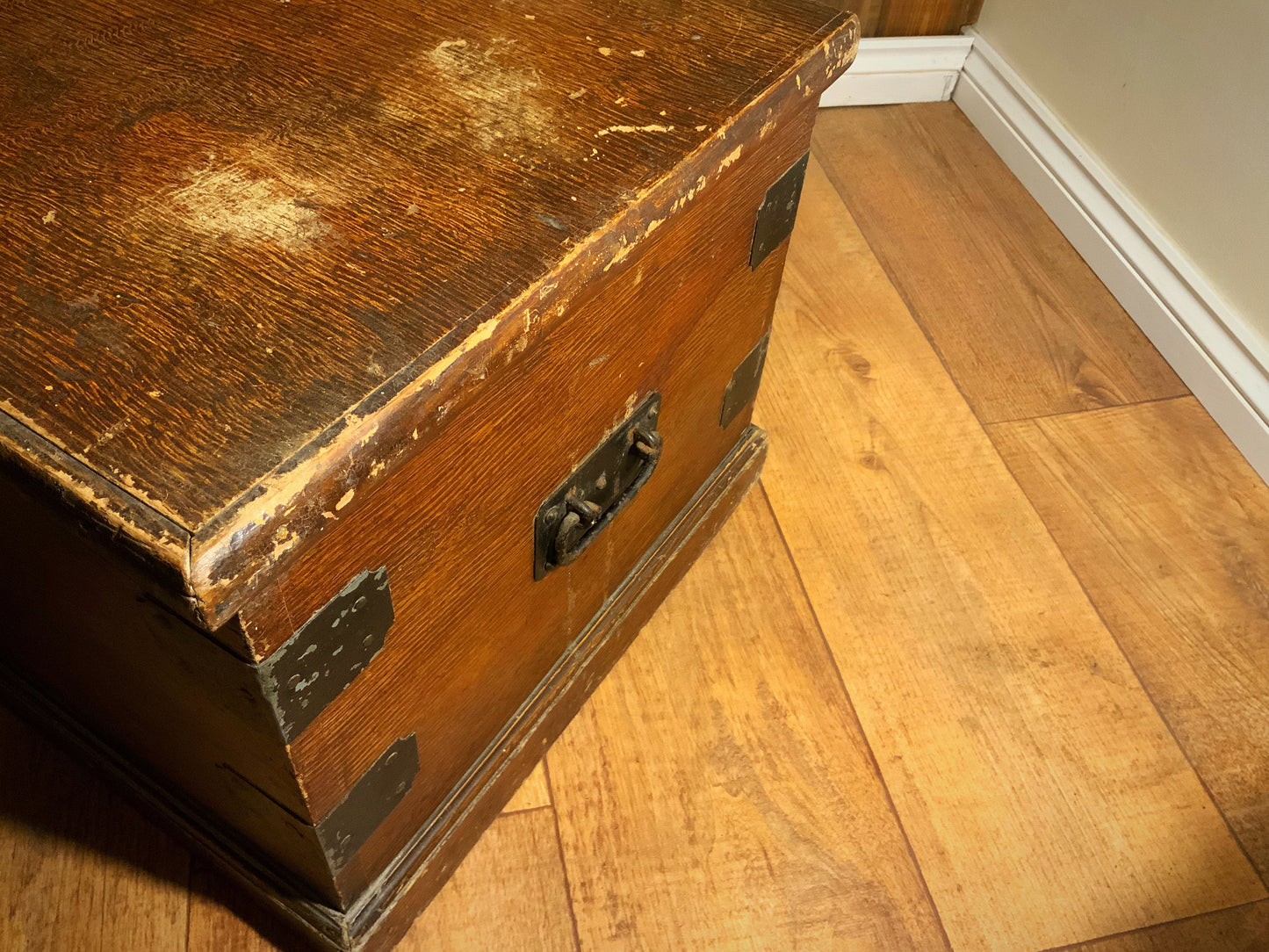 An English antique campaign or travel trunk in original paint