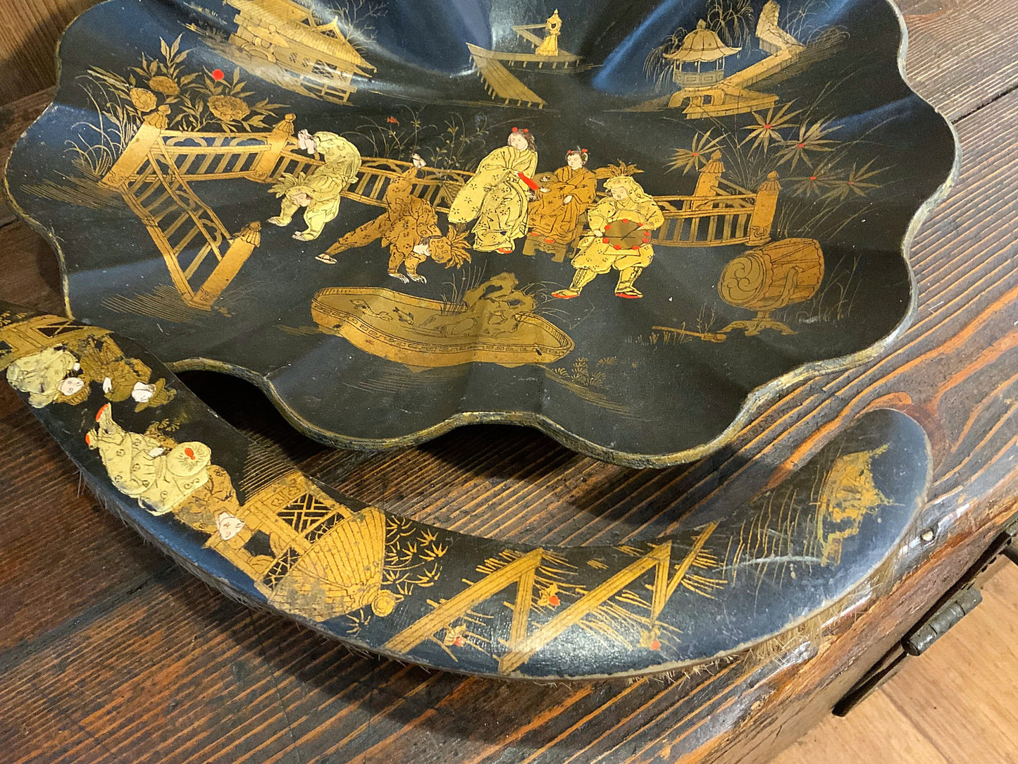 A beautiful Meiji period shell tray and brush