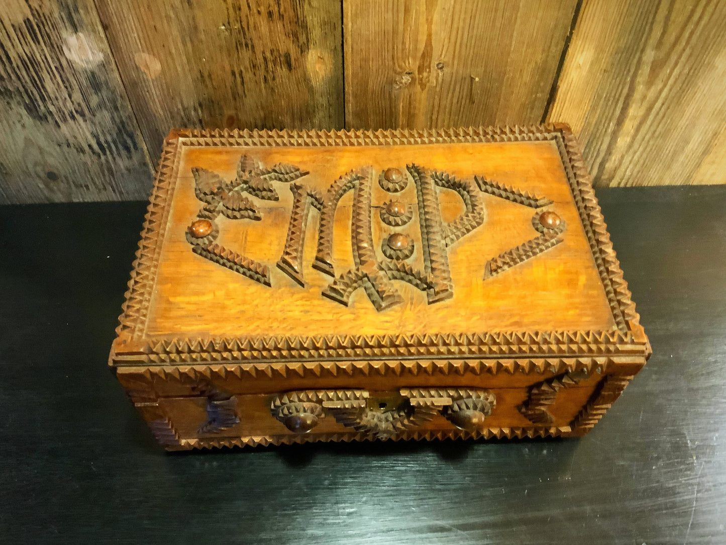 Tramp art oak box