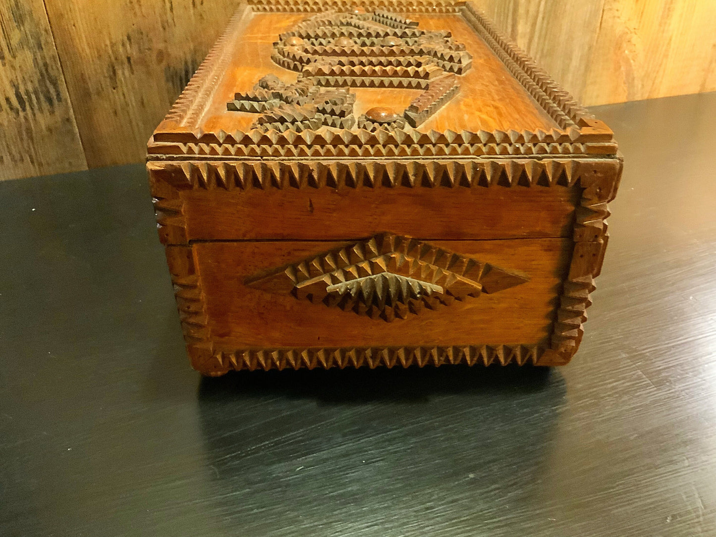 Tramp art oak box