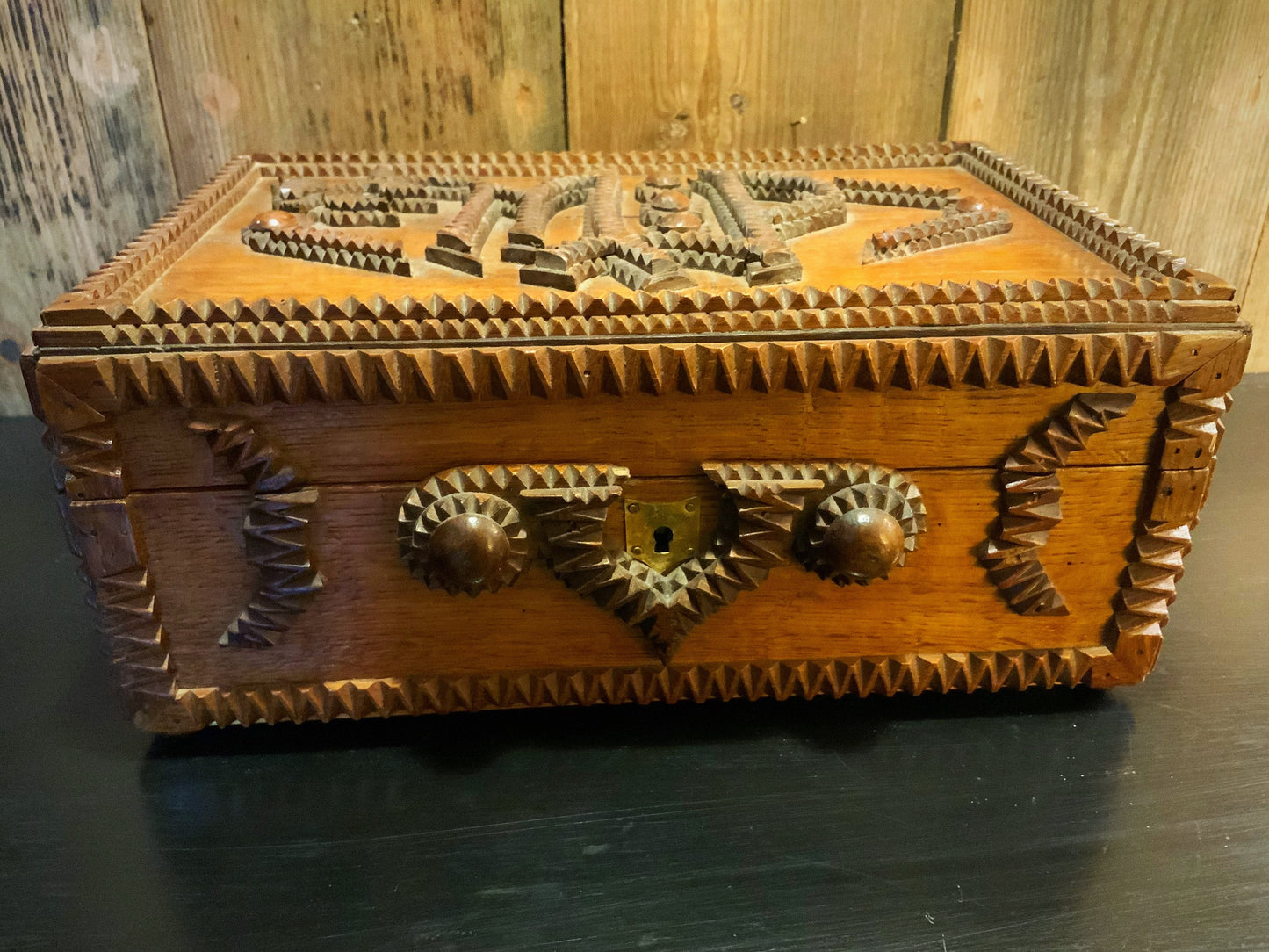 Tramp art oak box